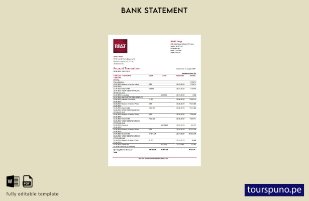 listo para imprimir plantilla de word   extracto bancario de BB&T Corp de EE. UU